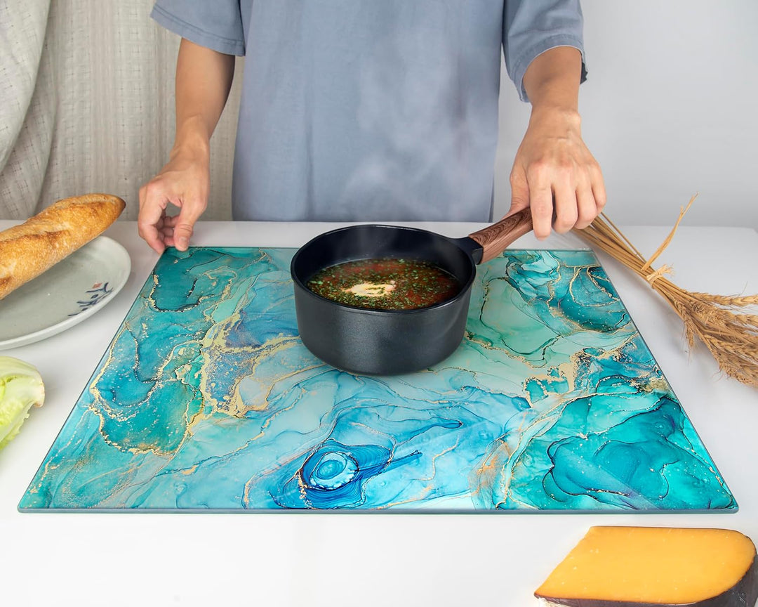 Glasschneidebrett 50×40cm – Hygienisches Schneidebrett aus gehärtetem Glas – Hitzebeständig, Kratzfe