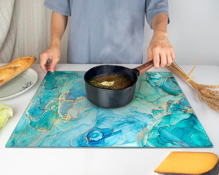 Glasschneidebrett 50×40cm – Hygienisches Schneidebrett aus gehärtetem Glas – Hitzebeständig, Kratzfe
