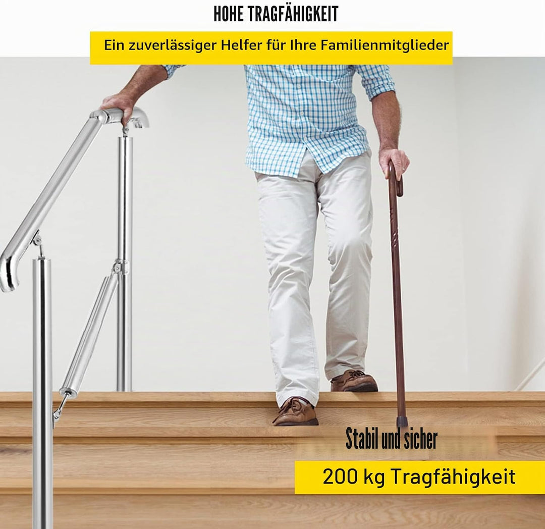 Happybuy Treppengeländer 3 Stufen, Hauseingang Handlauf Edelstahl mit Pfosten, Verstellbare Eingangs