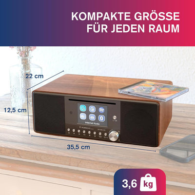 Albrecht DR 895 CD Kompaktanlage, DAB+/UKW/Internet/CD, 27896, Walnuss, mit 4" Farbdisplay, Stereo M