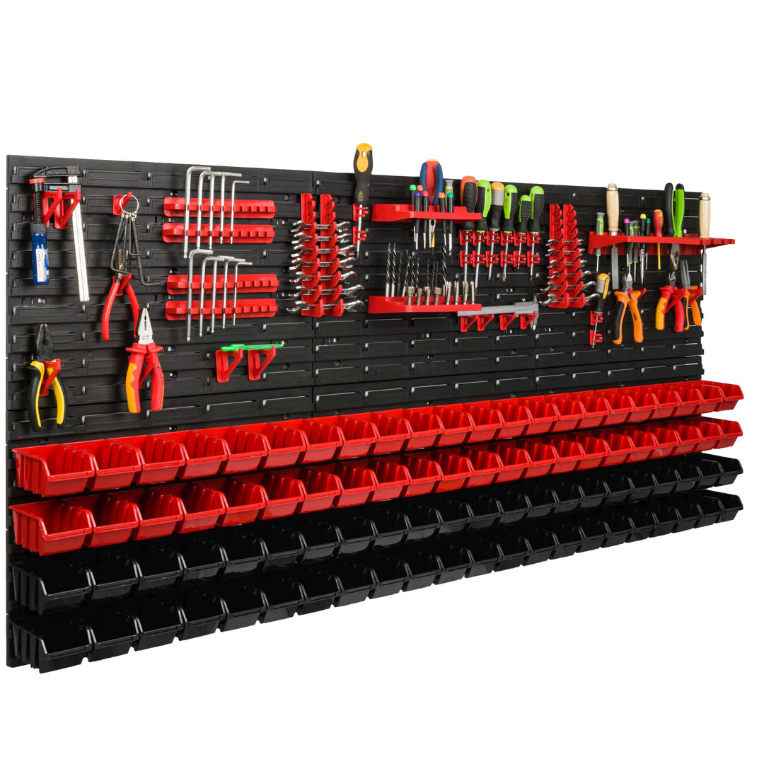 Lagersystem Werkstattregal | 172 x 78 cm | 88 stck. Box | Wandregal mit Werkzeughalterungen und Stap