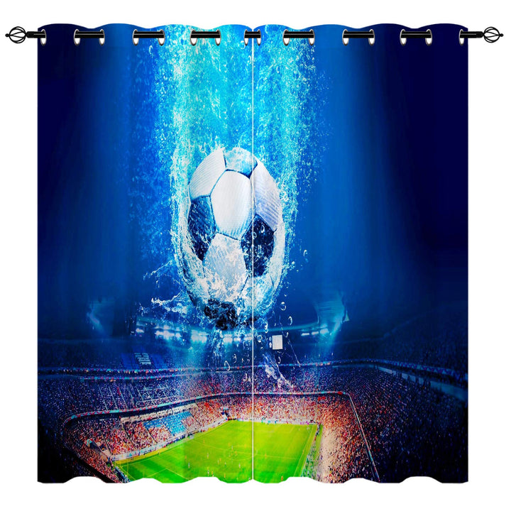 YUANZU Fussball Sportfeld Vorhänge Blaue 3D Muster Ösen Gardinen mit Blickdichte Thermo Vorhang Kält