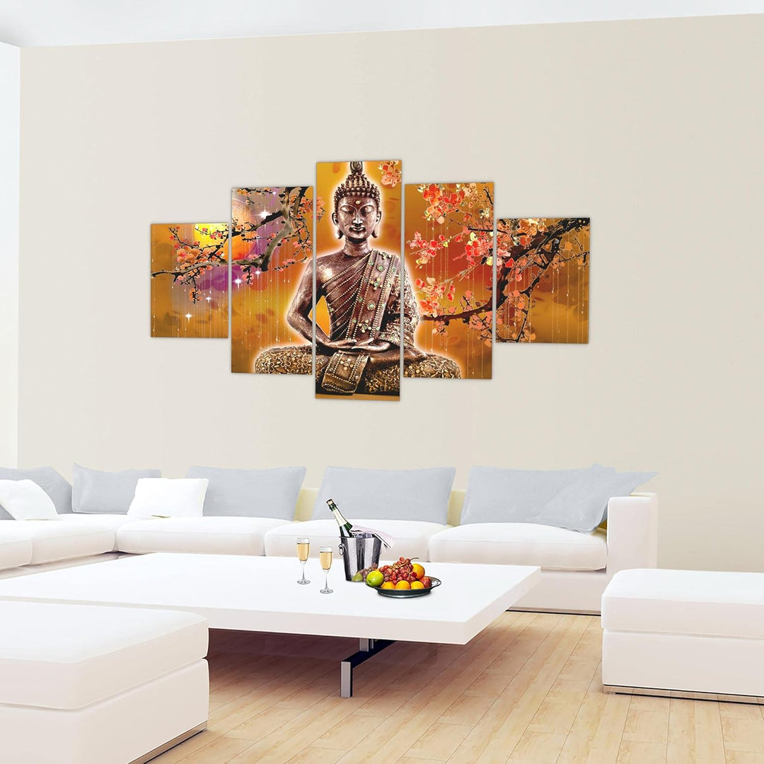 Runa Art - Bilder Buddha Feng Shui 200 x 100 cm 5 Teilig XXL Wanddekoration Design Beige Orange 5006