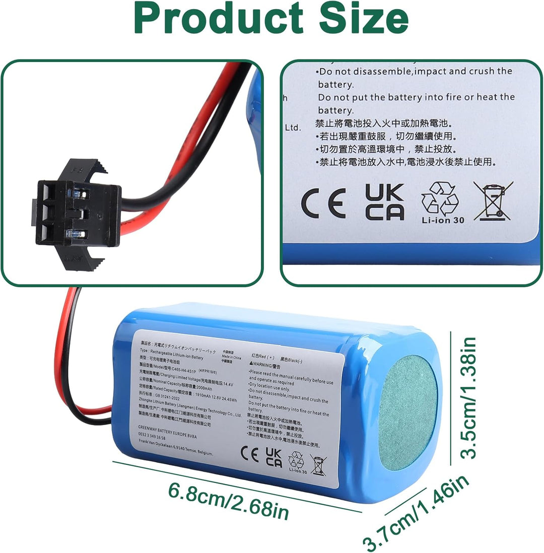 12.8V 2000mAh Ersatzakku Kompatibel mit Lefant M210 M210B M210P M213 M213S Robot Vacuum Cleaner, Li-