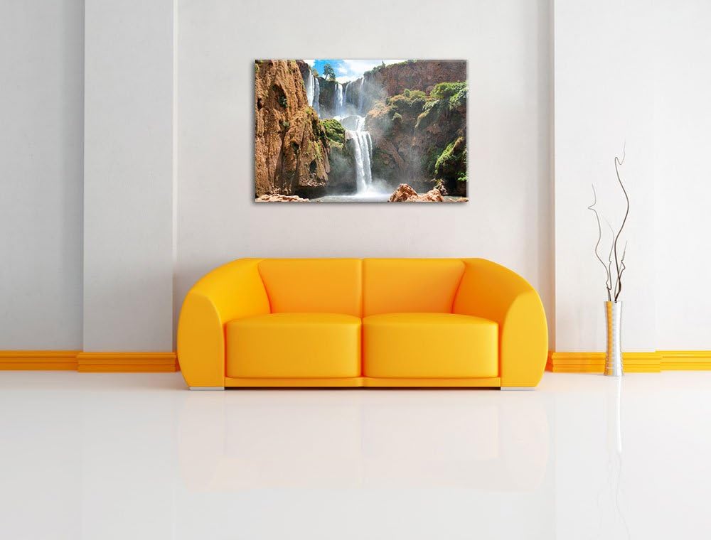 Spektakulärer Wasserfall Format: 100x70 auf Leinwand, XXL riesige Bilder fertig gerahmt mit Keilrahm