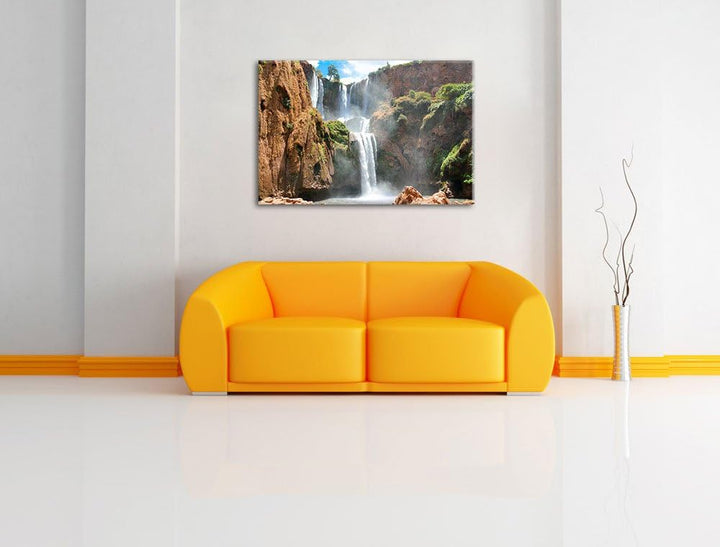 Spektakulärer Wasserfall Format: 100x70 auf Leinwand, XXL riesige Bilder fertig gerahmt mit Keilrahm