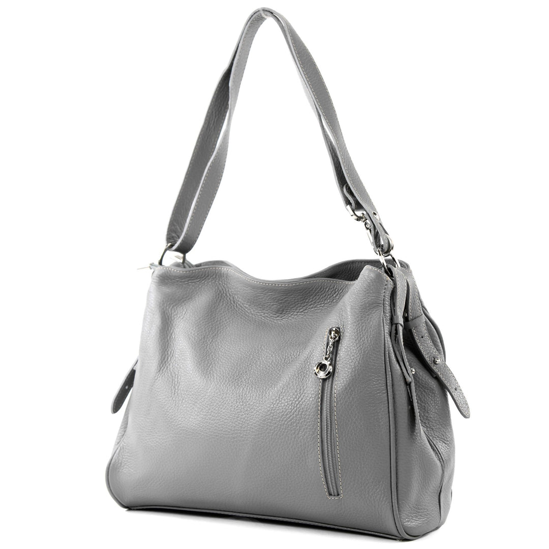 modamoda de - T119 - ital Schultertasche Umhängetasche aus Leder Telegrau, Telegrau