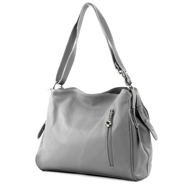 modamoda de - T119 - ital Schultertasche Umhängetasche aus Leder Telegrau, Telegrau