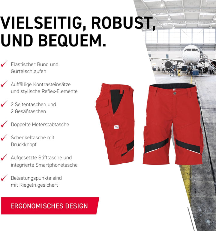 KÜBLER Workwear KÜBLER ACTIVIQ Arbeitsshorts rot, Grösse 46, Herren-Arbeitsshorts aus Mischgewebe, l