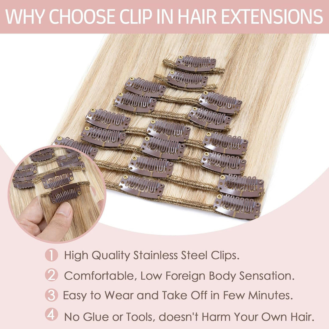 Silk-co Echthaar Clip In Extensions 8 Tressen 18 Clips 70g, Blonde Highlighted Hair Extensions, Remy