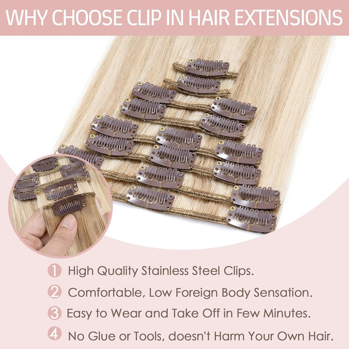Silk-co Echthaar Clip In Extensions 8 Tressen 18 Clips 70g, Blonde Highlighted Hair Extensions, Remy