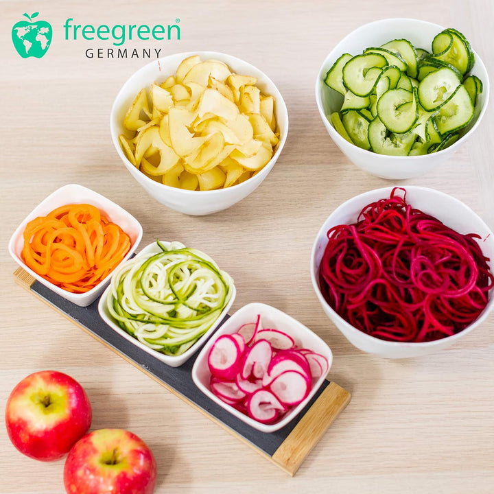 freegreen® GERMANY Spiralschneider mit Auffangbehälter [inkl. Kochbuch] I Ein Zoodle Maker, der bege