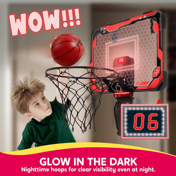 SYNCFUN Basketballkorb Indoor Kinder,Mini Basketballkorb Kinder mit Elektronische Anzeigetafel 4 Bal