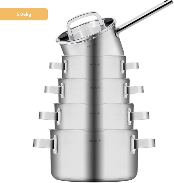 Sola Juvia Signature Topfset Induktion - 5-Teilig, Kochtopf set mit Deckel - 18/10 Silberweissem Ede