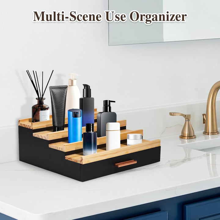 Köln Parfüm Organizer 4-Stufiger Display Ständer, Kosmetik Organiser mit Schublade und Verstecktem F