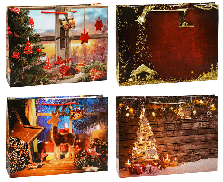 K3T Geschenktüten Weihnachten Shopper Mix, 12er Packung, Grösse: Shopper (HxBxT 29 x 38 x 10 cm), Ar