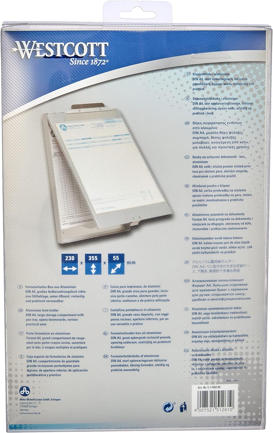 Westcott E-17003 00 Formularhalter-Box aus Aluminium, DIN A4, Grosses Aufbewahrungsfach, Unten öffne