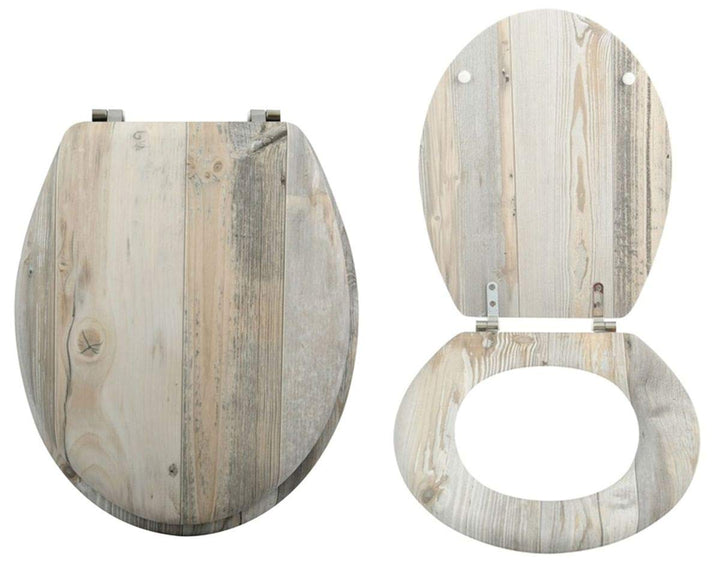 MSV WC Sitz Toilettendeckel MDF Holzkern „Ombo Landhaus“ Scharniere aus Edelstahl - hochwertige und
