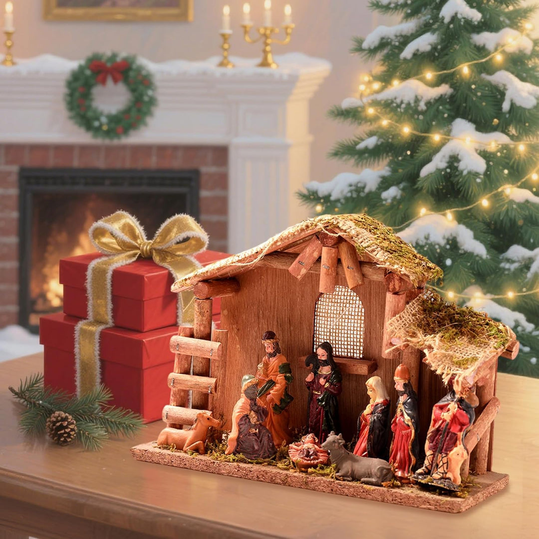 Gcroet Weihnachtsgebätten -Set Religiöse Krippe Szene &amp; Figuren für Weihnachten Innenkabine Dekorati