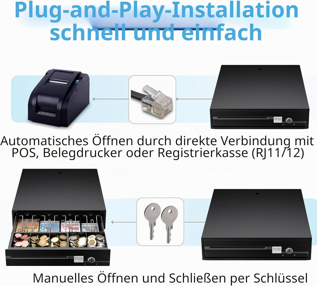 Kassenschublade - Automatic Elektrisch (RJ11-12) / Manuell Öffnen - 4 Geldscheinfächern / 5 Münzfäch