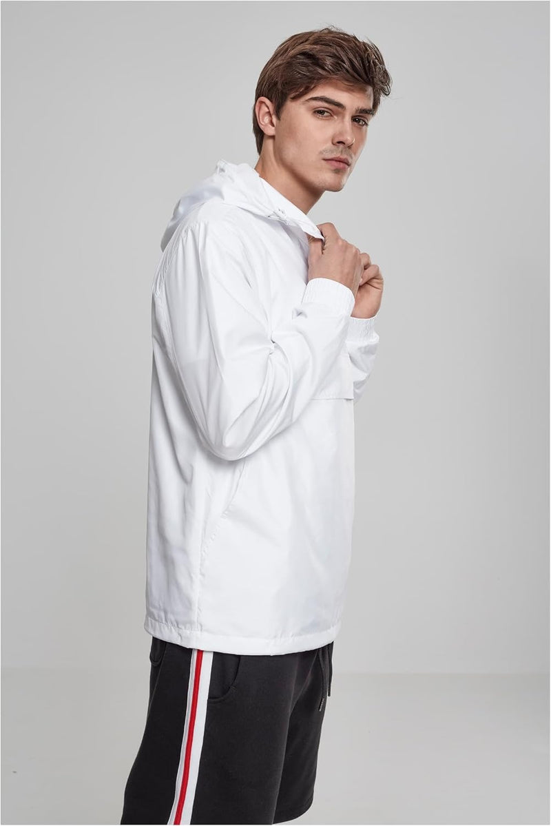 Urban Classics Herren Windbreaker Jacke Überziehjacke mit Kapuze & Brusttasche einfarbige Übergangsj