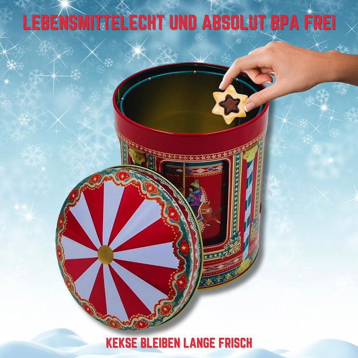 Winter Karussell Spieluhrdose - Dose, Gebäckdose, Aufbewahrungsdose, Keksdose, Blechdose - lebensmit