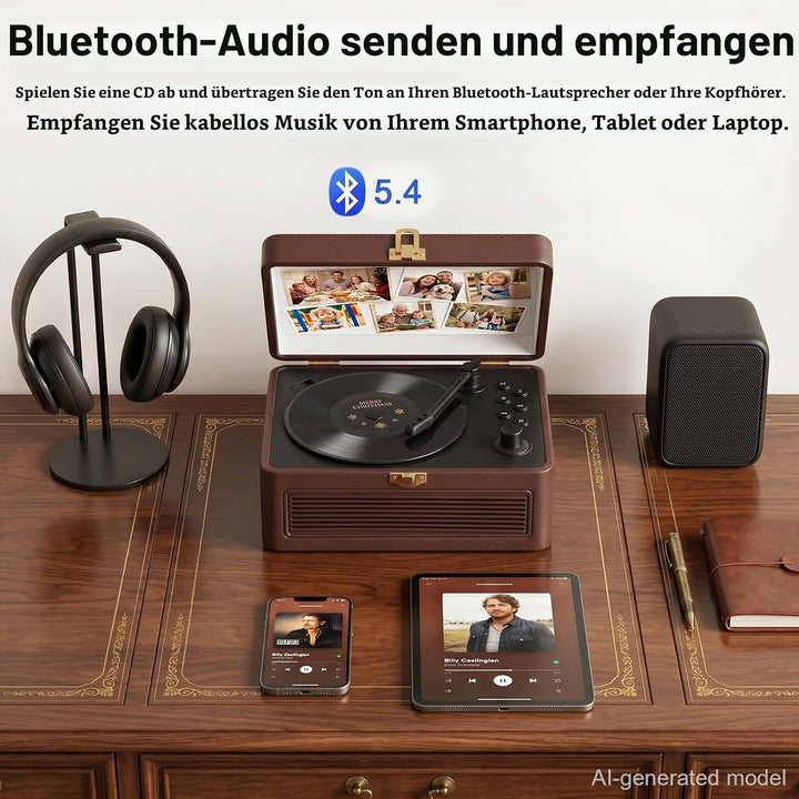 Gueray Tragbarer Bluetooth CD-Player mit Lautsprechern 3600mAh Wiederaufladbarer Vintage CD Spieler
