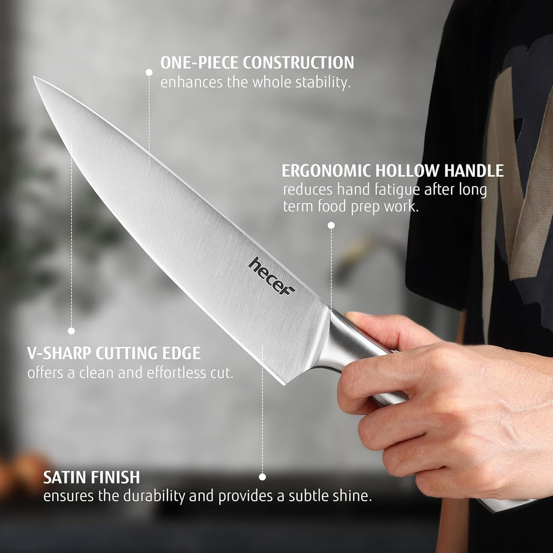 hecef Messerset 3 tlg, Scharfe Küchenmesser mit Edelstahlklinge und hohlem Griff, Kochmesser Set mit