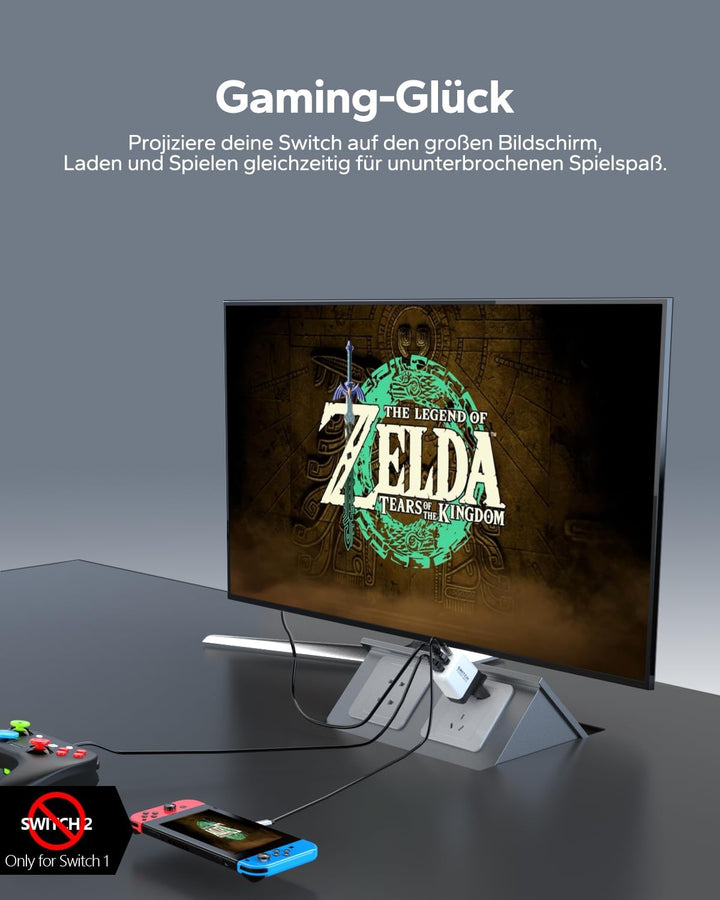 36W Switch Docking Station, für Nintendo Switch OLED/Steam Deck, Mini GaN Netzteil mit 3-Port (USB C