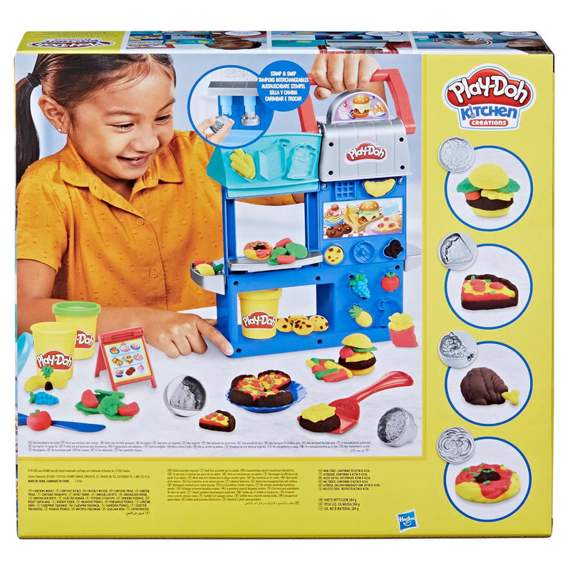 Play-Doh Kitchen Creations Play-Doh Buntes Restaurant, 2-seitiges Küchenspielset, Play-Doh Set für M