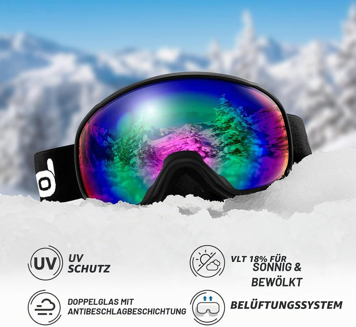 Odoland Skihelm und Skibrille Set Snowboardhelm mit Snowboardbrille für Damen und Herren Ski Goggles