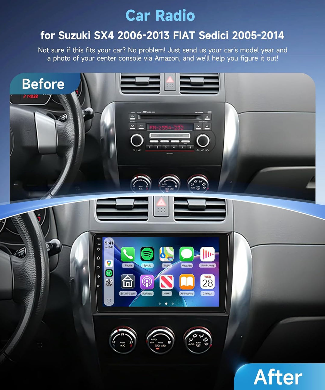 8 Kern 4G+64G Autoradio Android 15 für Suzuki SX4 2006-2013 Fiat Sedici 2005-2014, 9 Zoll 1280*720P