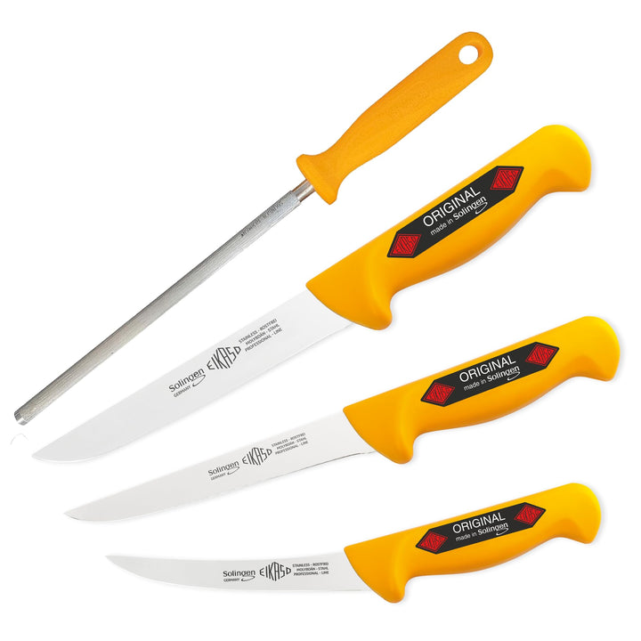 4 Teilig Solingen Gelb Schlachtermesser Metzgermesser Ausbeinmesser Butcher Knife Set 2112