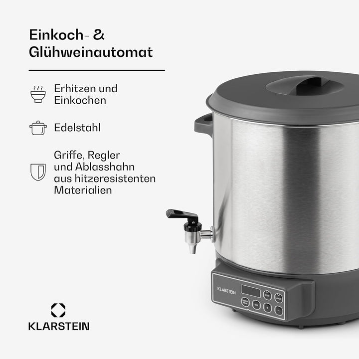 Klarstein Lady Marmalade Einkochautomat Einkochtopf Einkocher Heissgetränkespender, 27 Liter, 1800 W