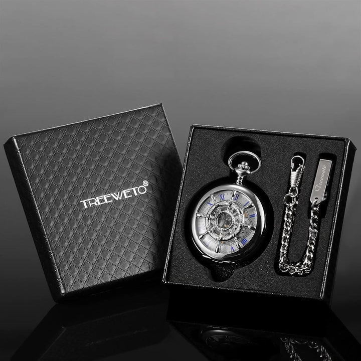 TREEWETO Taschenuhr Vintage Ruder Hohl Mechanisch Steampunk Skelett Römische Ziffern Taschenuhr mit