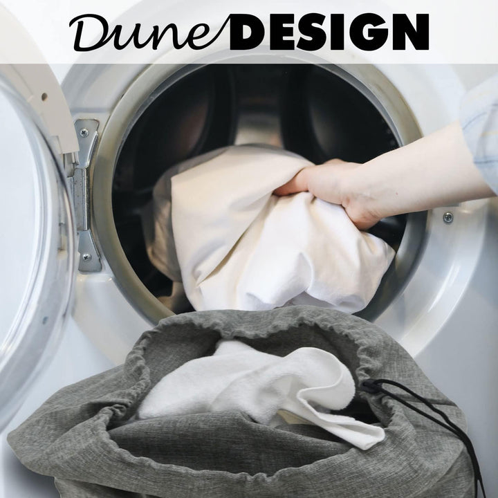 DuneDesign 85 Liter Wäschekorb mit Deckel & Wäschesack - 62x31 Wäschekorb mit Sitzfunktion - Faltbar