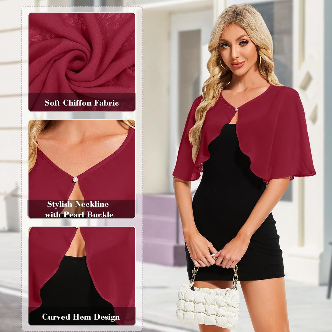 Damen Spitzen Schal Stola Chiffon Umhang Cape Capelets für Hochzeit Abendkleid Braut Party Elegant S