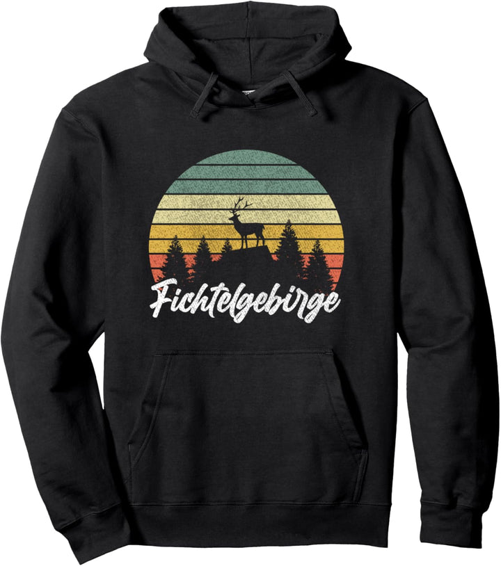 Fichtelgebirge Retro Vintage Heimat Wandern Urlaub Hirsch Pullover Hoodie