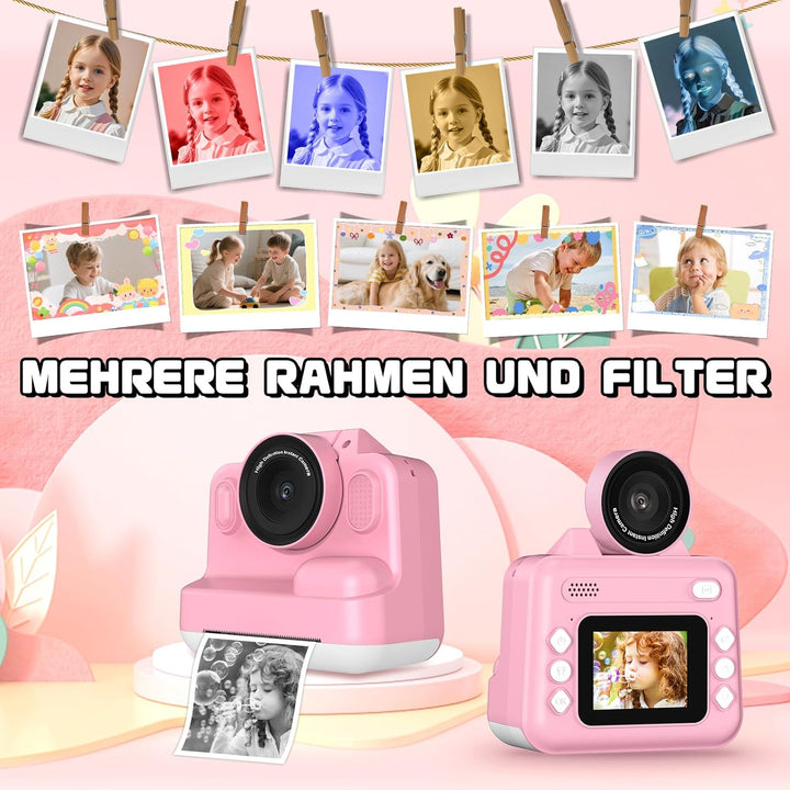 Sofortbildkamera Kinder, 1080P Kinderkamera Sofortbildkamera mit 180° Klappobjektiv, 2" Kinderkamera