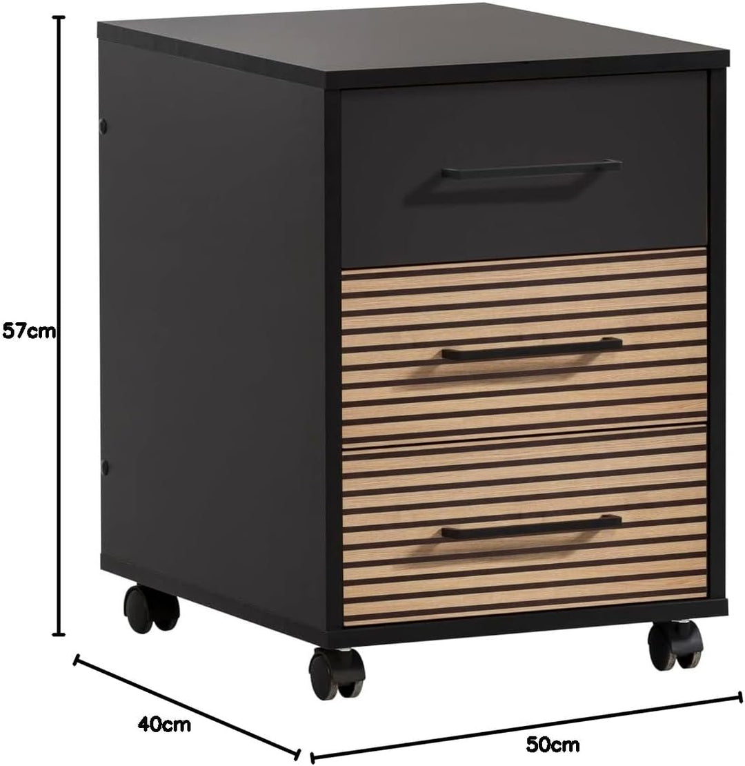 Schildmeyer Rollcontainer Hank 158264, Schwarzmatt/Akustikpaneel Optik, 40 x 50 x 57 cm