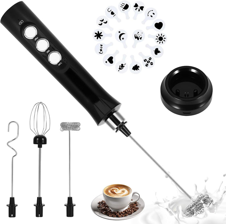 Elektrische Milchaufschäumer, Handheld Milchschäumer Stab, 3-Gang USB Wiederaufladbarer Aufschäumer