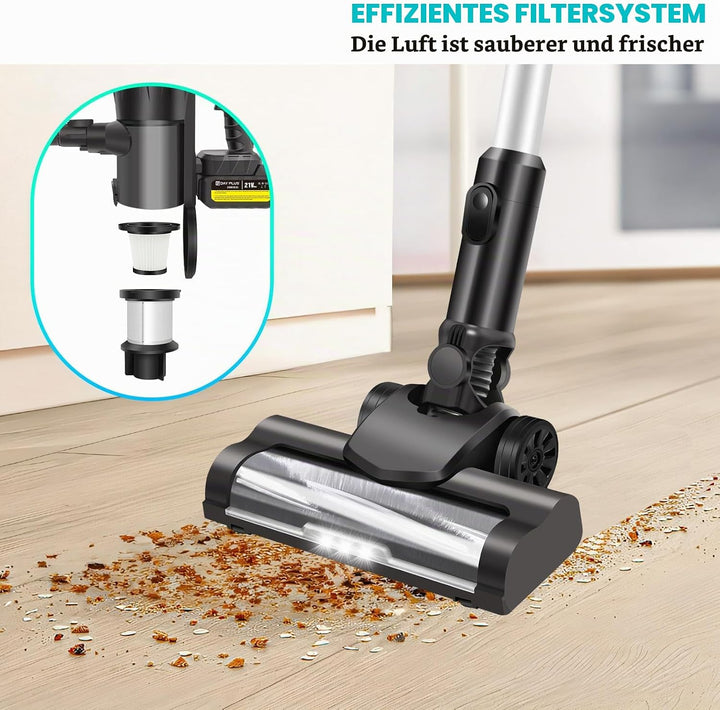 DayPlus 500W Akkustaubsauger mit 2 x 3.0Ah Batterie, 15000Pa Leistungsfähige Saug, 65Min Laufzeit, L