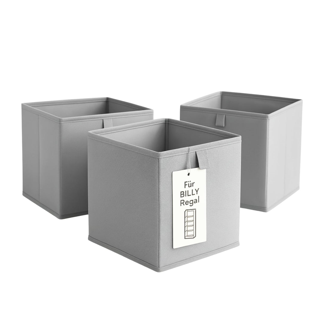 Aufbewahrungsbox für BILLY Regal faltbare Stoffbox Grau Kiste Box 24 x 24 x 24cm (3er-Set) Schlamm 3