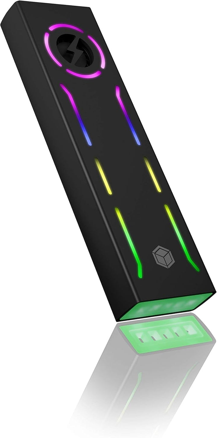ICY BOX Type-C Gen 2 zu PCIe NVMe M.2 Gaming Gehäuse mit ARGB und Aktiver Kühler, Werkzeuglose Monta
