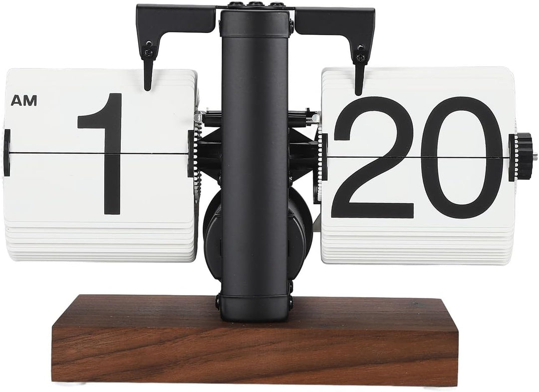 Digitale Flip-Down-Uhr, 12 Stunden Flip Uhr Retro mit Holzsockel und grosse Zahlenanzeige Tischuhr V