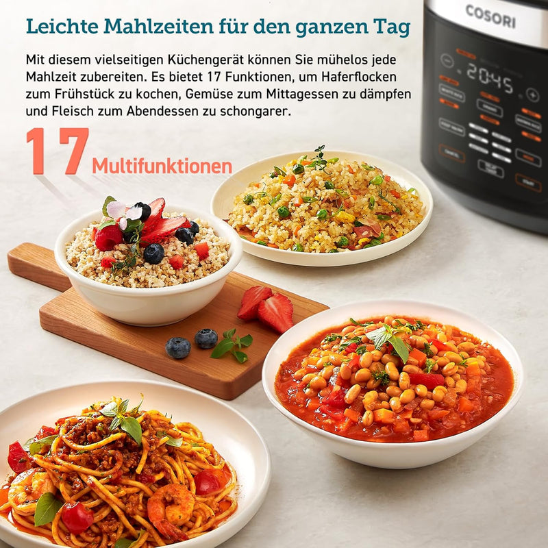 COSORI Reiskocher, Multikocher mit 17 Programme, Rice Cooker 1,8 L, Fuzzy-Logik, Dampfgarer mit Edes