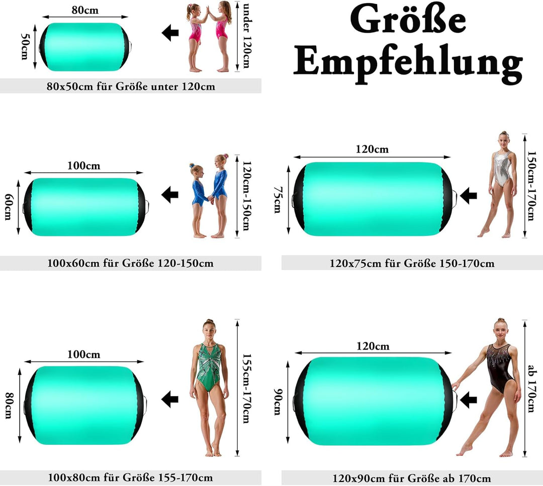 FBSPORT Aufblasbare Air Roll, 100x60cm Aufblasbare Luft Rollen, Yoga Gymnastik Zylinder, Gymnastikma
