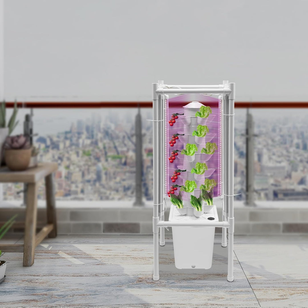 30 Löcher Hydroponik-anbauturm 6 Ebenen Vertikaler Pflanzständer mit LED Beleuchtung Wasserpumpe Zei