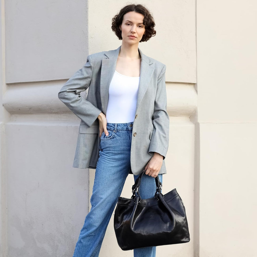 Time Resistance Schultertasche Damen - Handtasche aus Leder - Made in Italy - Tragetasche - Business