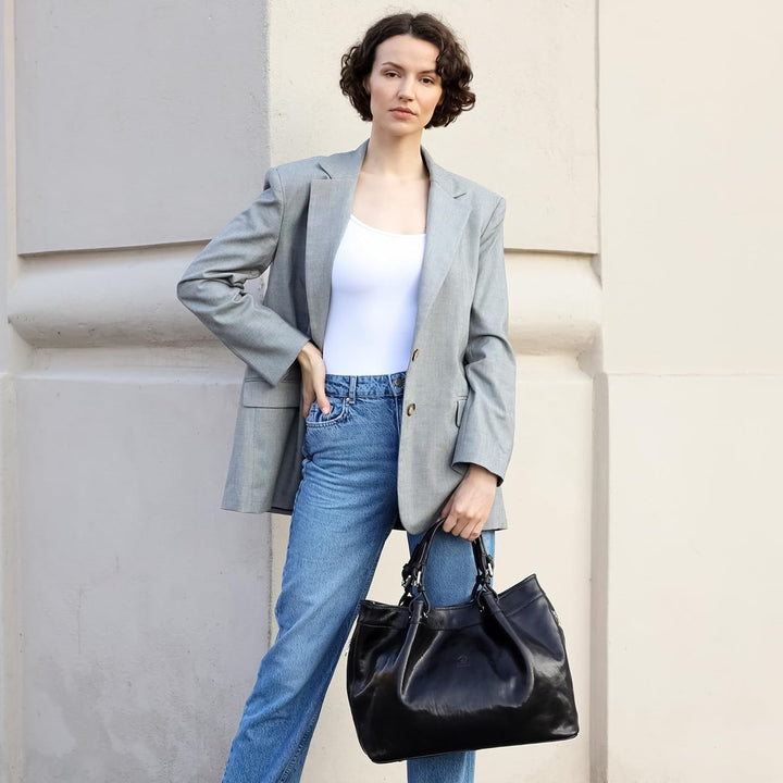Time Resistance Schultertasche Damen - Handtasche aus Leder - Made in Italy - Tragetasche - Business